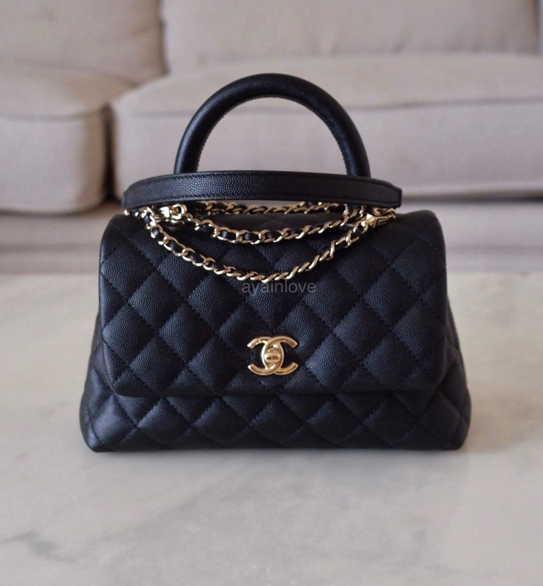 CHANEL Black Caviar Quilted Small Coco Handle 24 cm Light Gold Hardwar –  AYAINLOVE CURATED LUXURIES