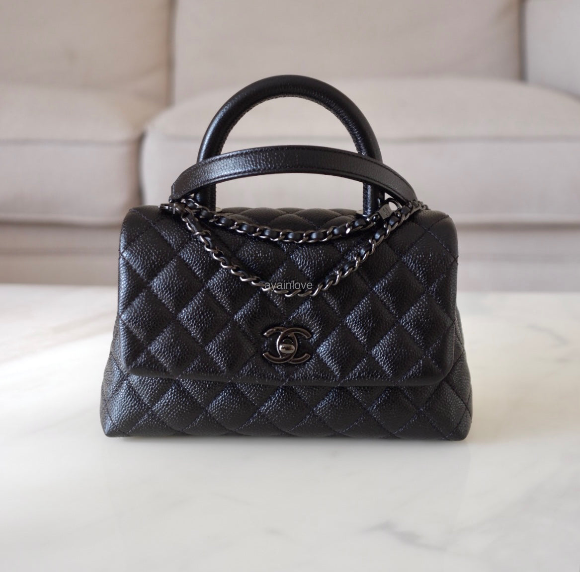 CHANEL 20A So Black Caviar Quilted Small Coco Handle 24 cm AYAINLOVE CURATED LUXURIES