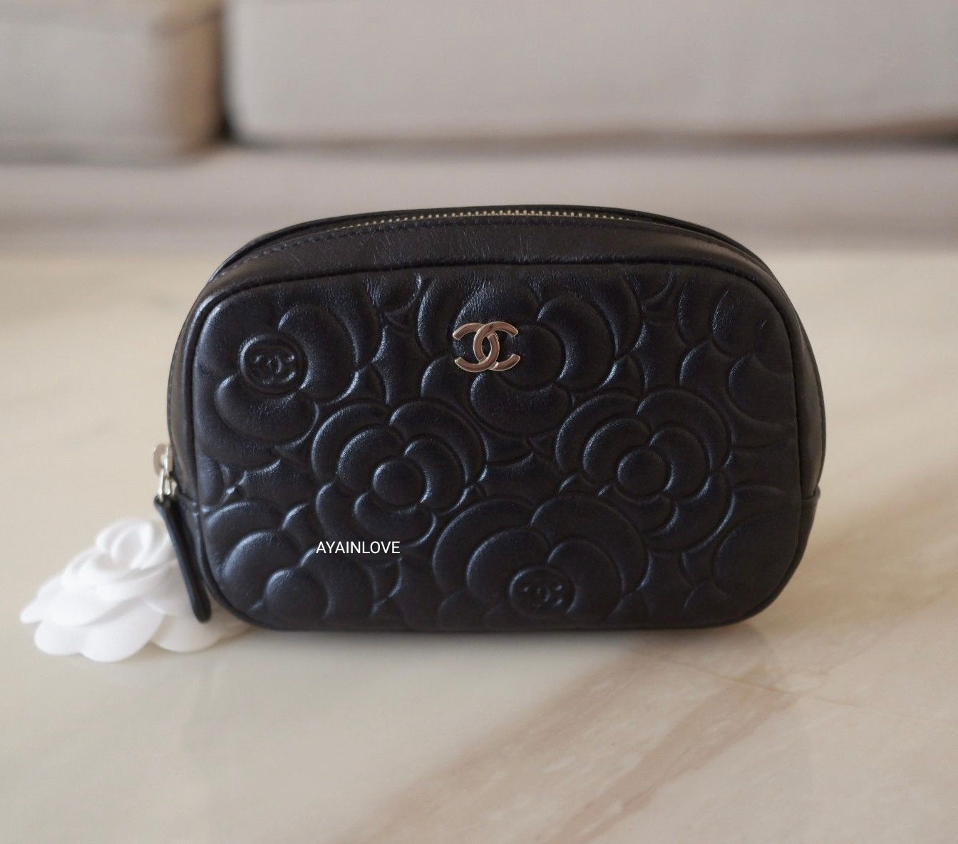 SALE!!!! high quality Chanel Cosmetic Pouch with chain and camellia charm