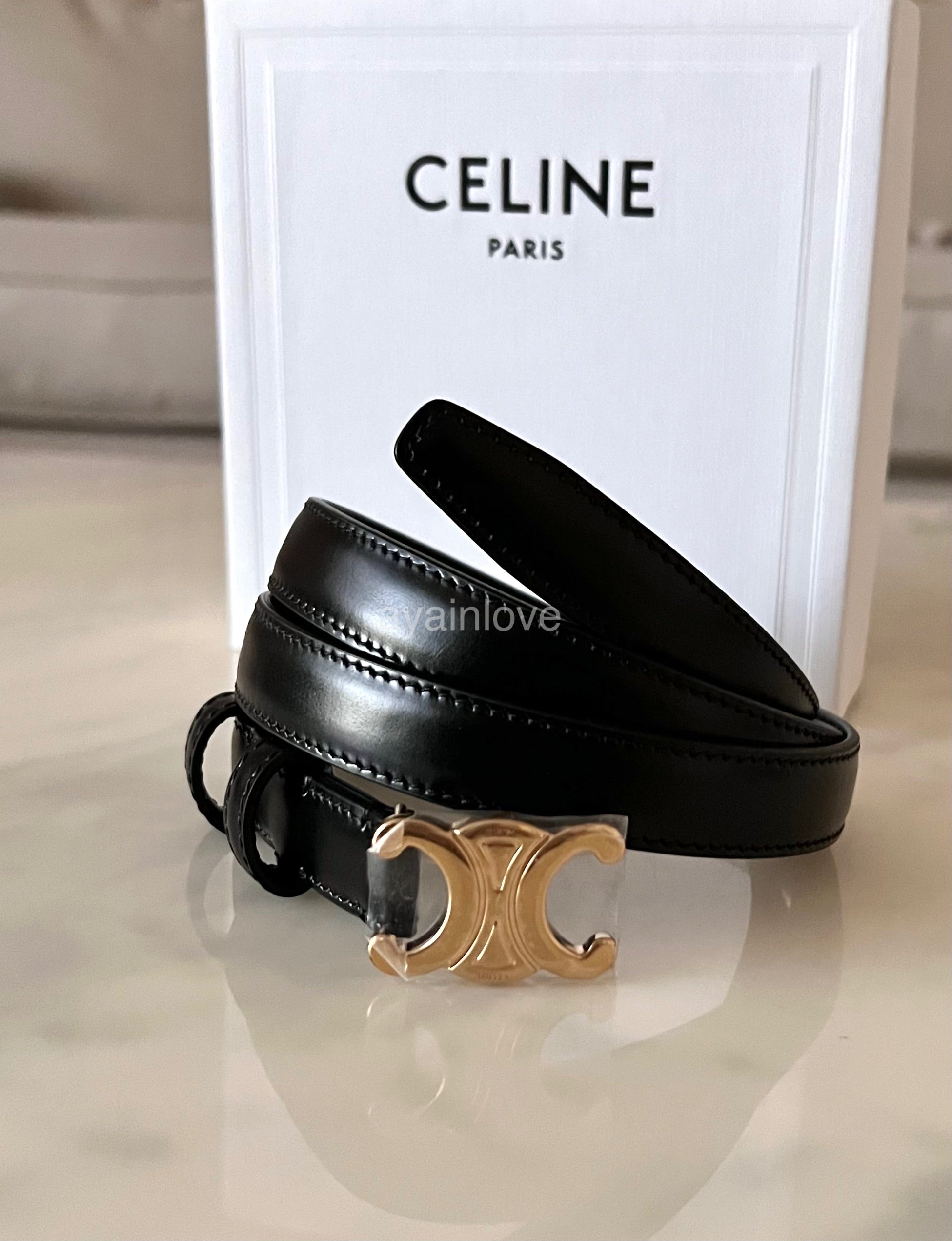 Shop CELINE Triomphe Small Triomphe Belt In Smooth Calfskin
