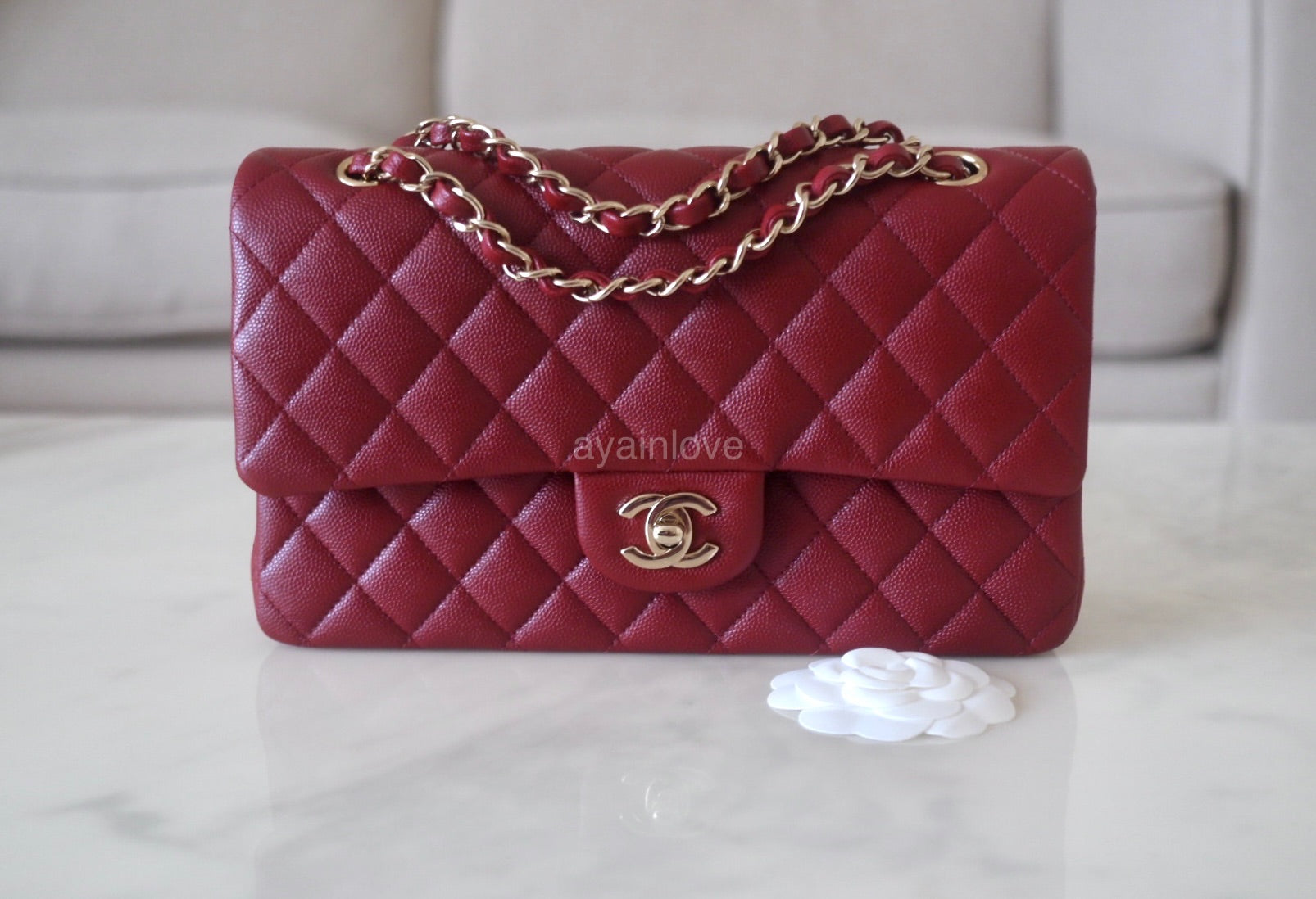 Pre-owned Chanel Medium Classic Double Flap Dark Red Caviar Silver Hardware
