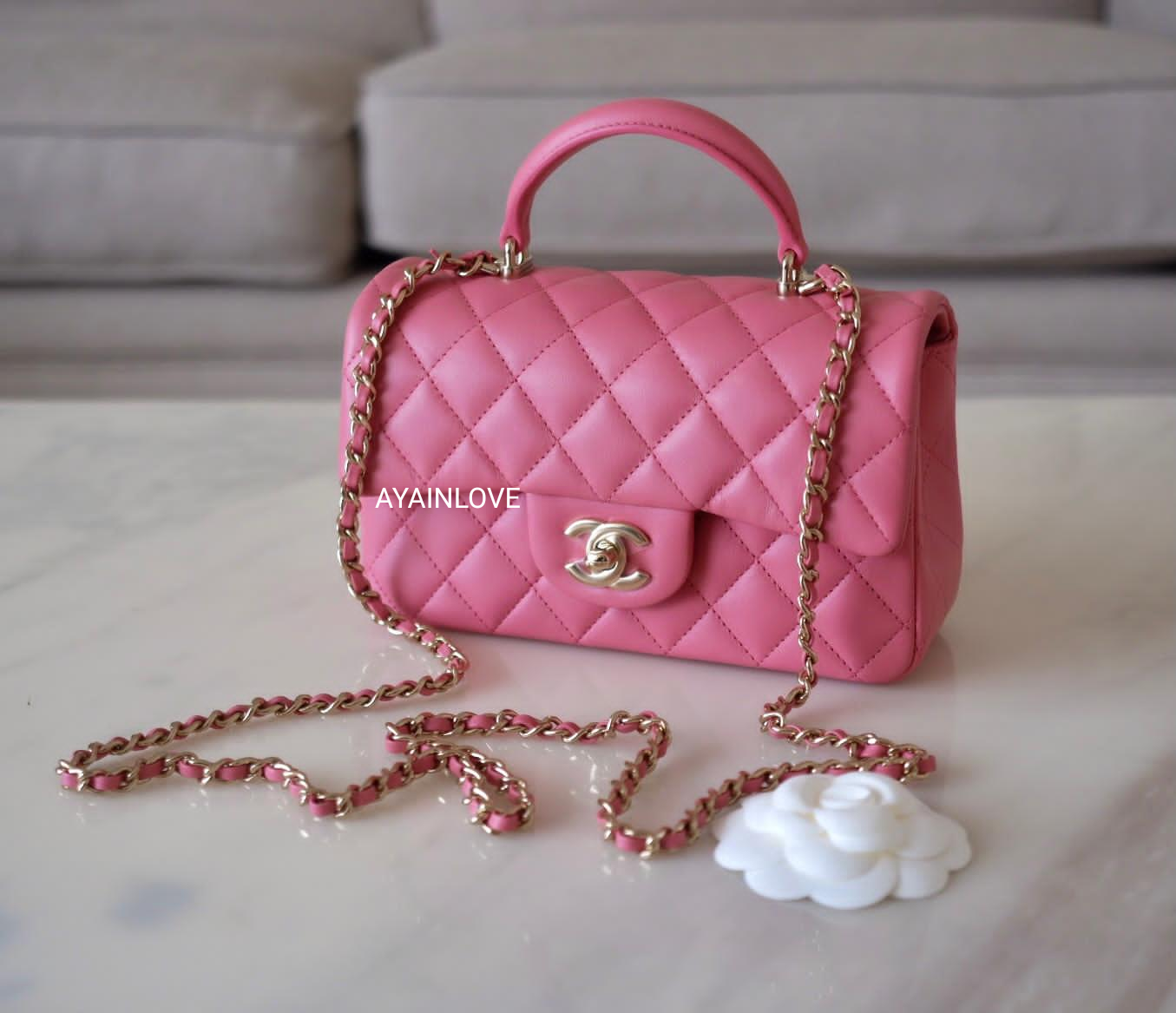 Light Pink Quilted Lambskin Mini Flap Bag Gold Hardware, 2023