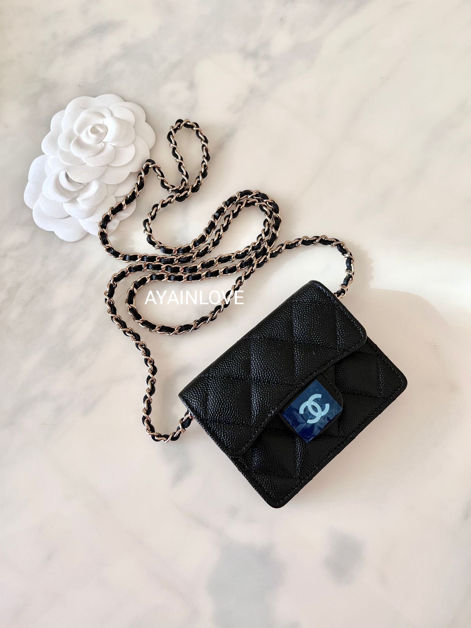 Chanel Flap Card Holder 23C Black Caviar with CC Light gold hardware