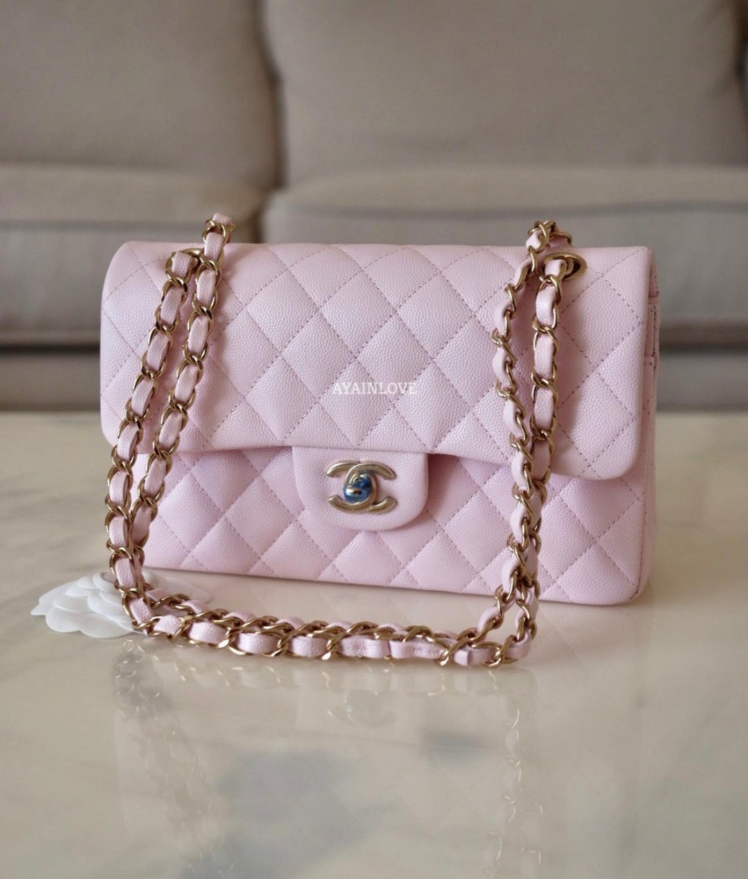 Chanel Vintage Sakura Pink Caviar Medium Classic Flap Silver HW
