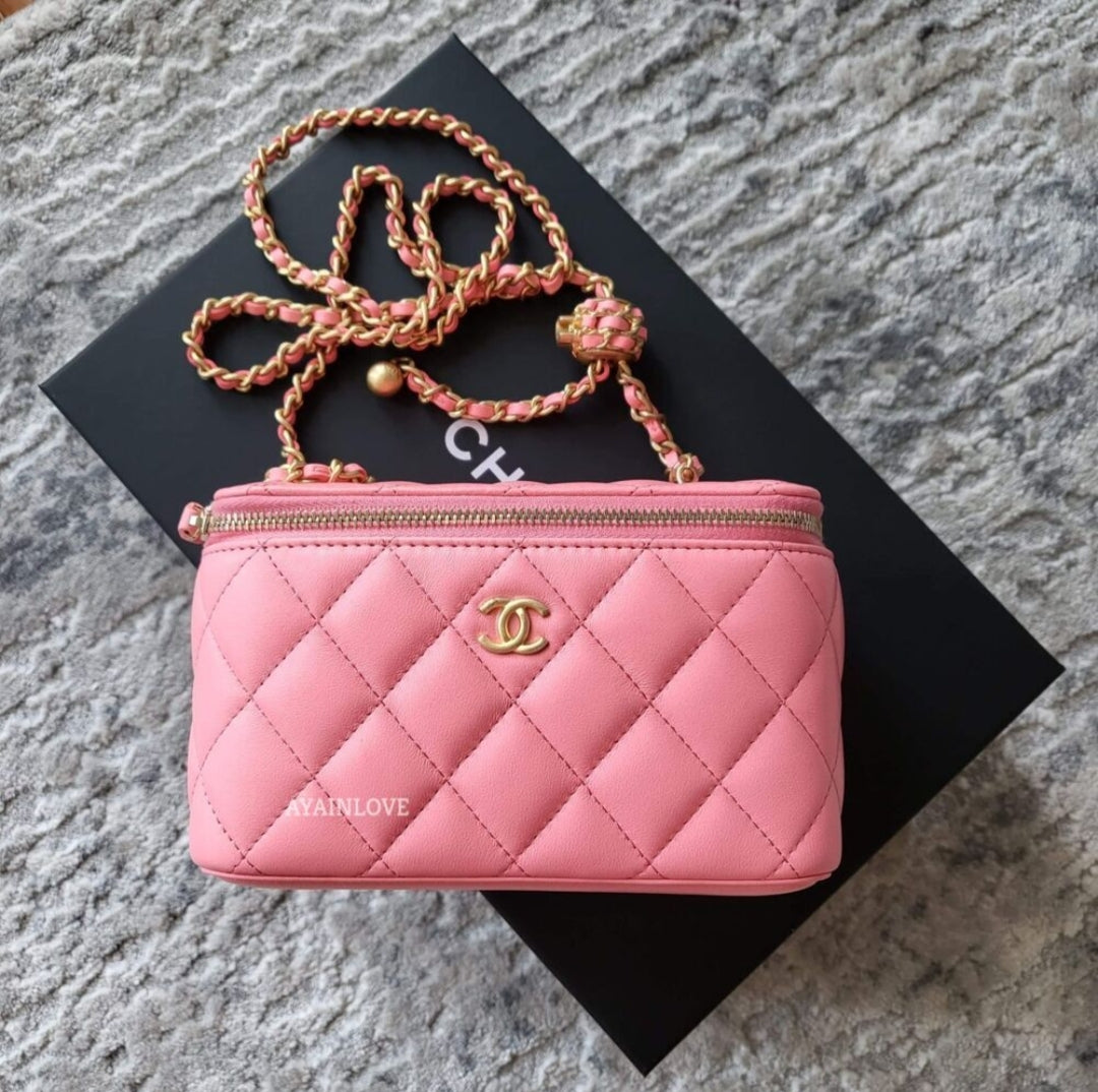 Chanel Pink Leather Mini Pearl CC Wallet on Chain Chanel