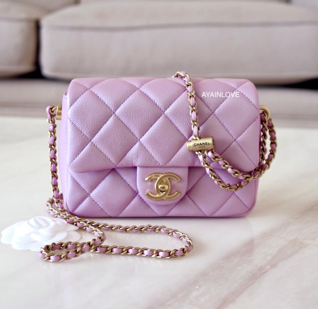 New CHANEL Square Mini 2021 Iridescent Pink Calfskin Leather Bag