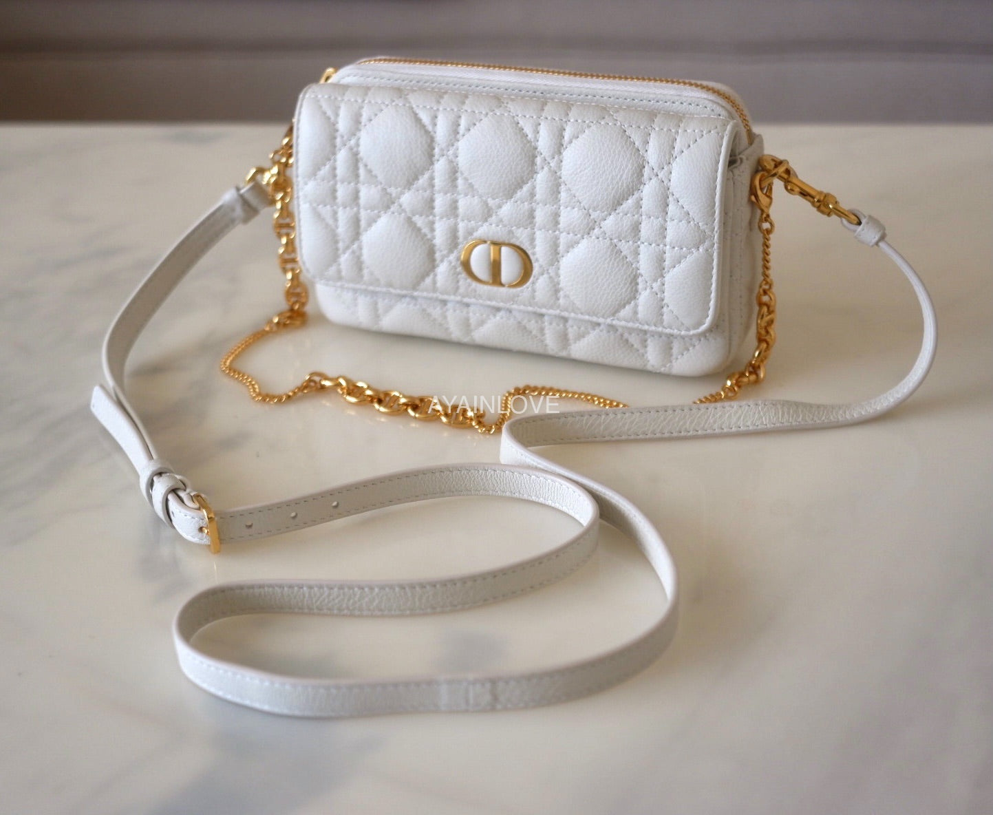 Miss Dior Chain Pouch Latte Cannage Lambskin