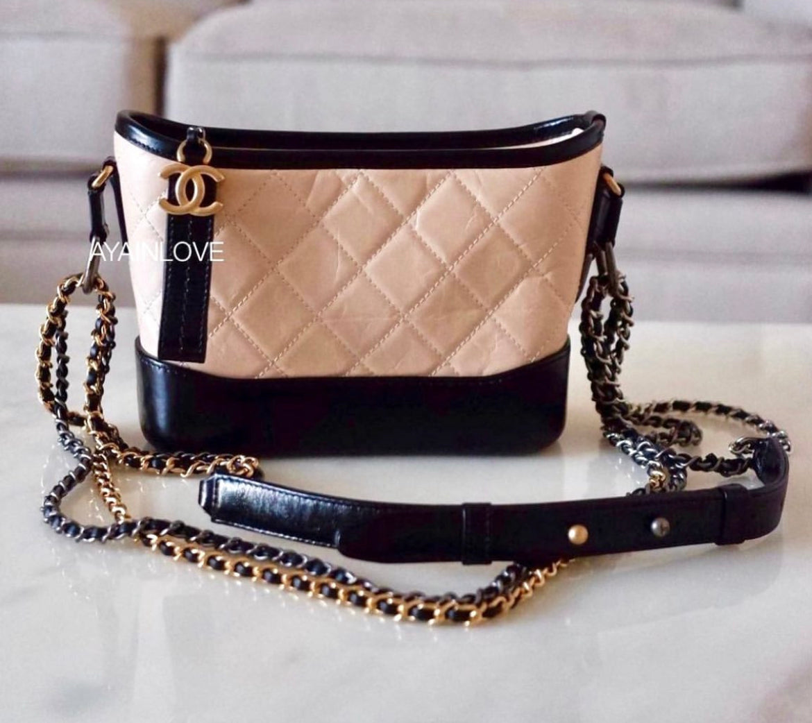 Chanel Beige/Black Quilted Leather Small Gabrielle Hobo Bag
