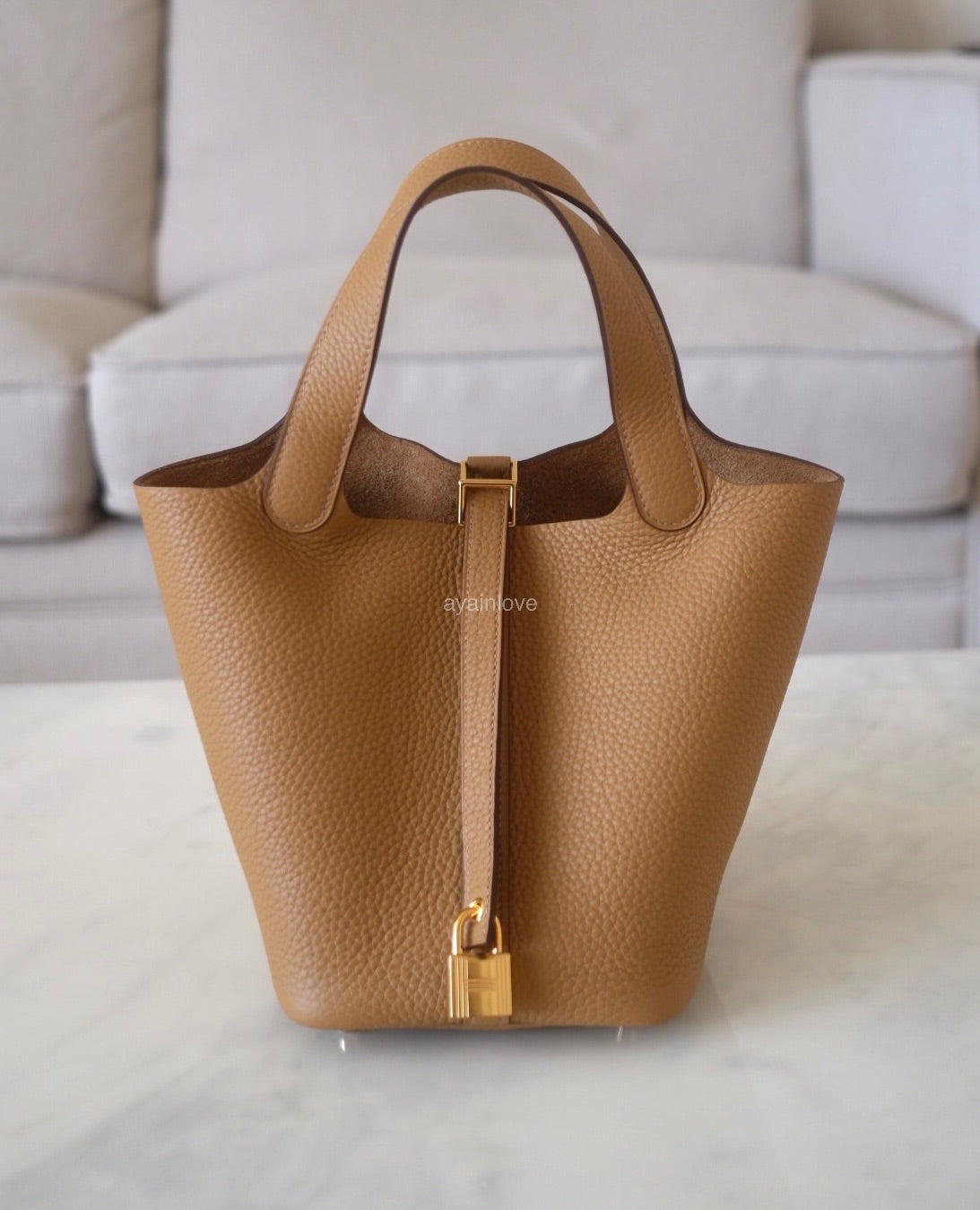 Hermes Gold Brown Picotin Lock 18 PM Gold Hardware Handbag Bag