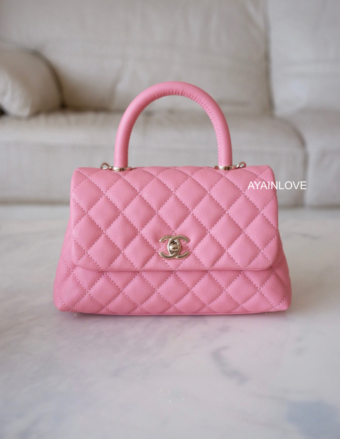 CHANEL Coco handle Size XXS Caviar Leather Light Pink AS2215