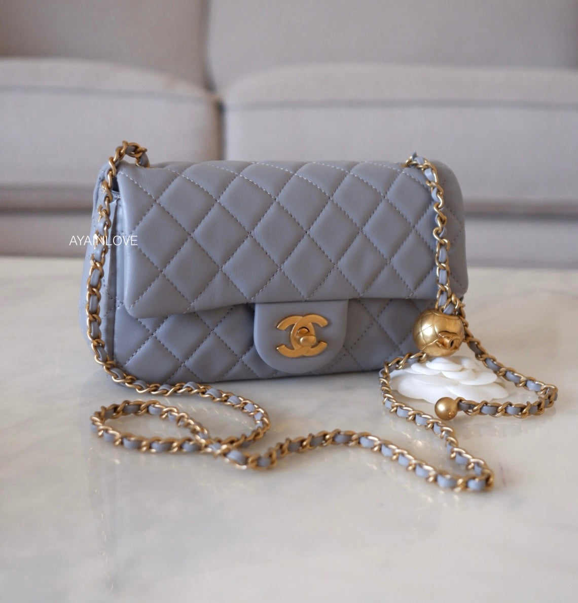 Chanel Grey Quilted Pearl Crush Mini Flap Bag