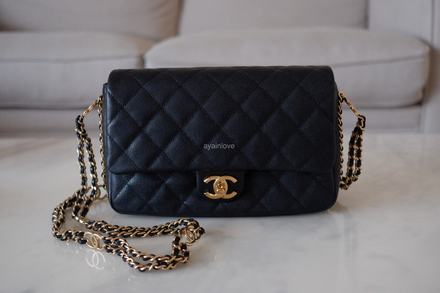 CHANEL 23C Black Caviar CC You 24cm Small Flap Bag Gold Hardware