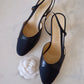 CHANEL Black Goatskin and Grosgrain Classic Slingback Heel Shoes Size 36.5 EU