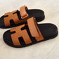 HERMES Tan Chypre Calfskin Sandals Size 36.5 EU