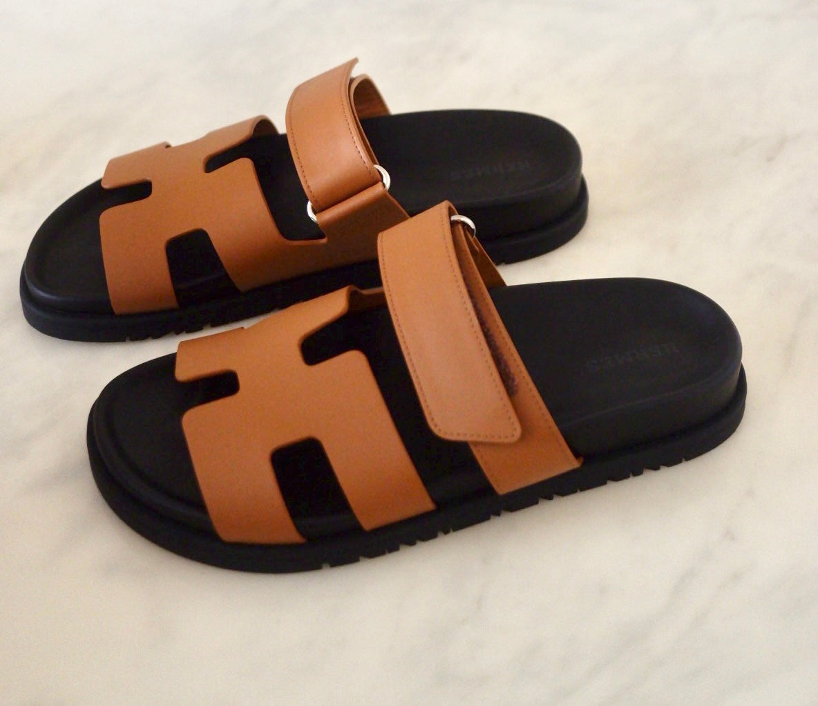 HERMES Tan Chypre Calfskin Sandals Size 36.5 EU