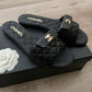 CHANEL Black Gold CC Turnlock Quilted Slides Mules Sandals Size 38.5 EU