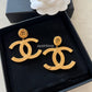 CHANEL 20A CC Paris Button Large Drop Earrings Gold Hardware