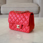 CHANEL 13S Red Lambskin Quilted Square Mini Flap Bag Matte Gold Hardware