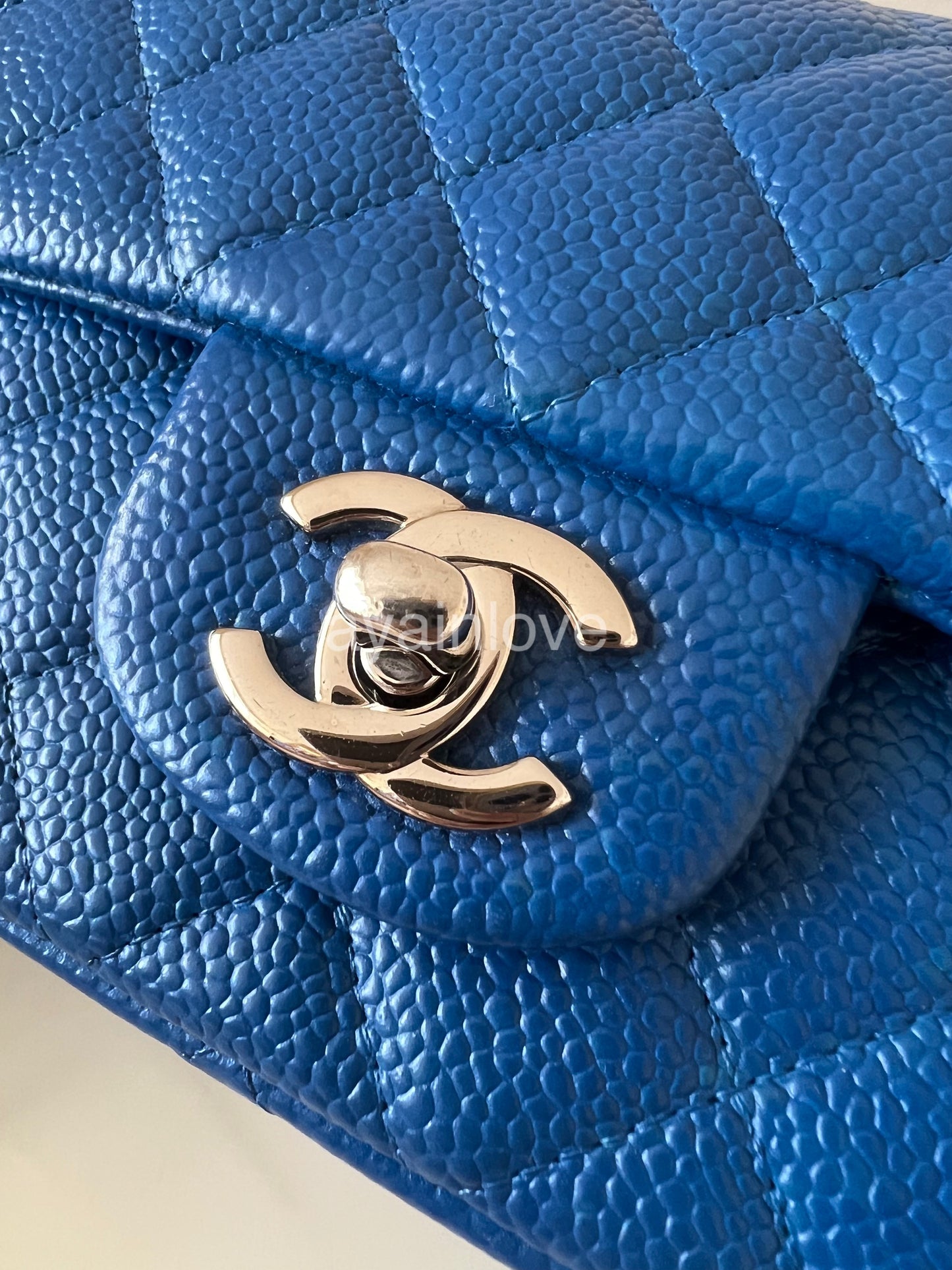 CHANEL 13S Blue Roi Caviar Classic Quilted Rectangular Mini Flap Bag Silver Hardware