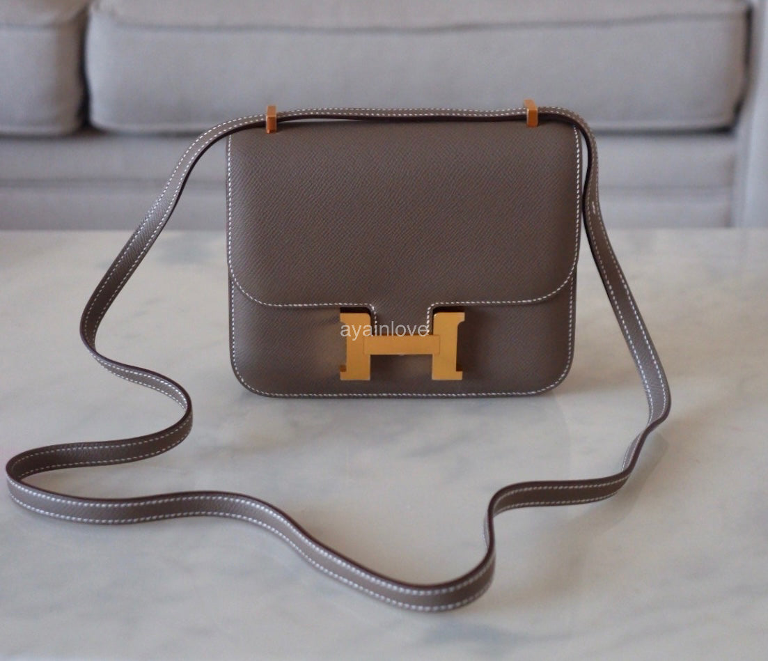 HERMES Constance Mini 18 Etoupe Epsom Gold Hardware B Stamp