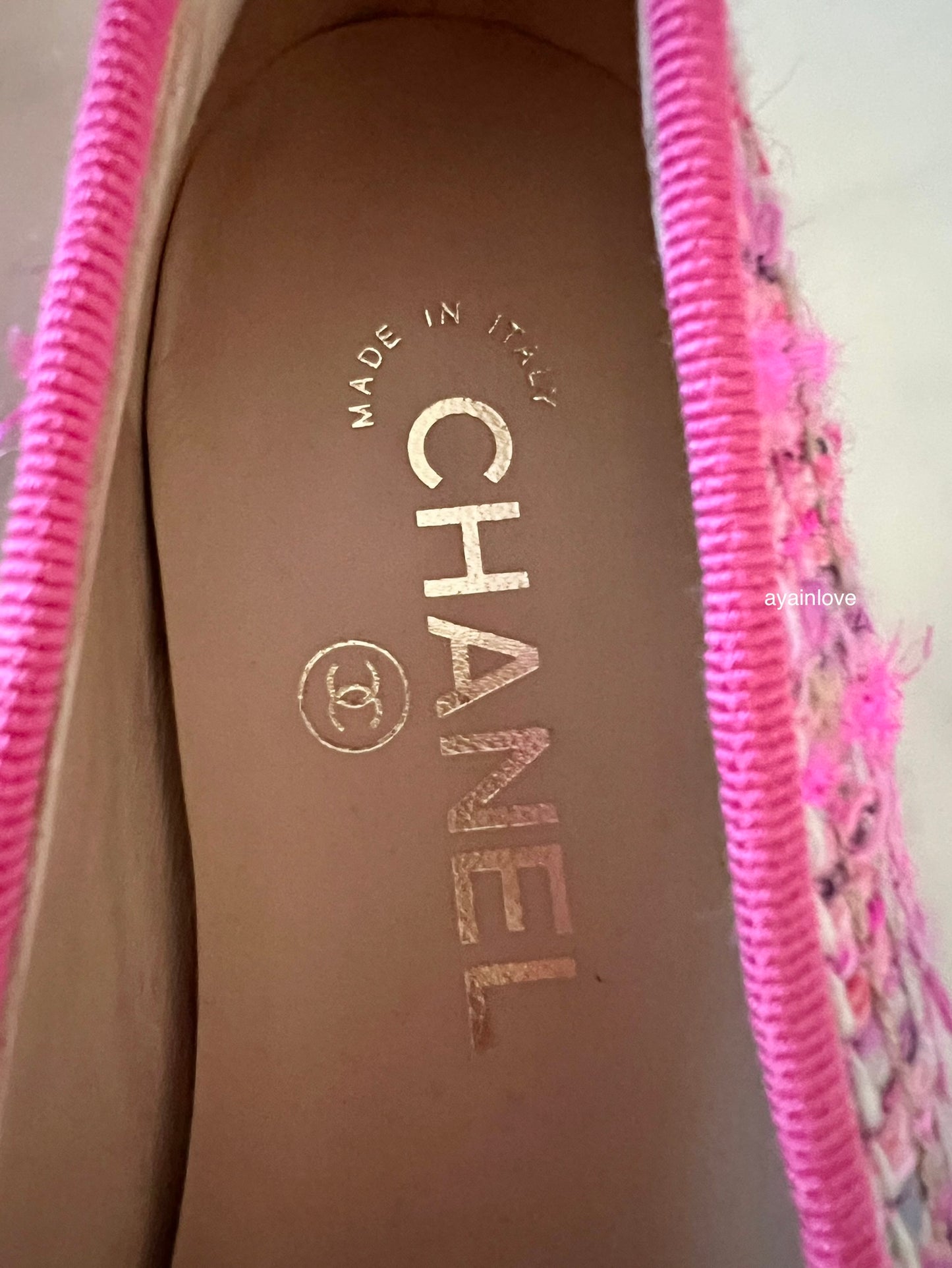 CHANEL CC Pink Multicolour Tweed Ballet Shoes Size 38 EU