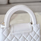 CHANEL White Shiny Calfskin Mini Kelly 19cm Shopping Bag Gold Hardware