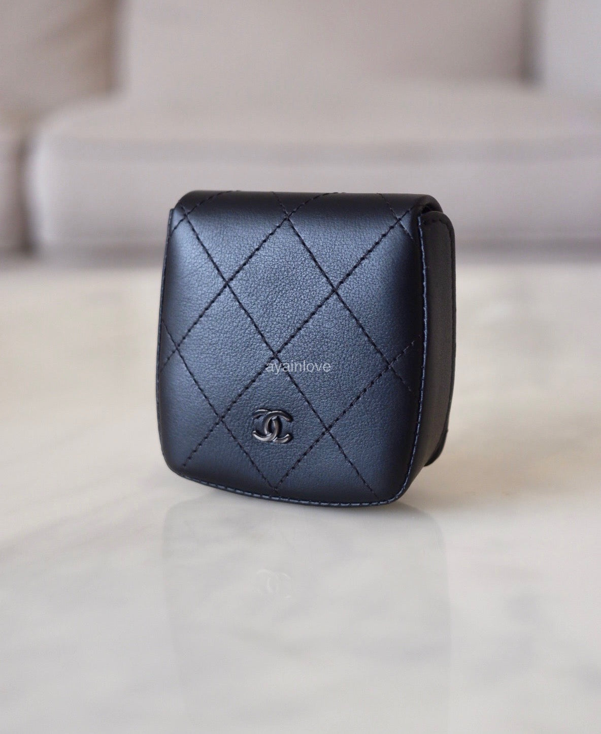 CHANEL 24S So Black Goatskin Square Pouch Coin Purse