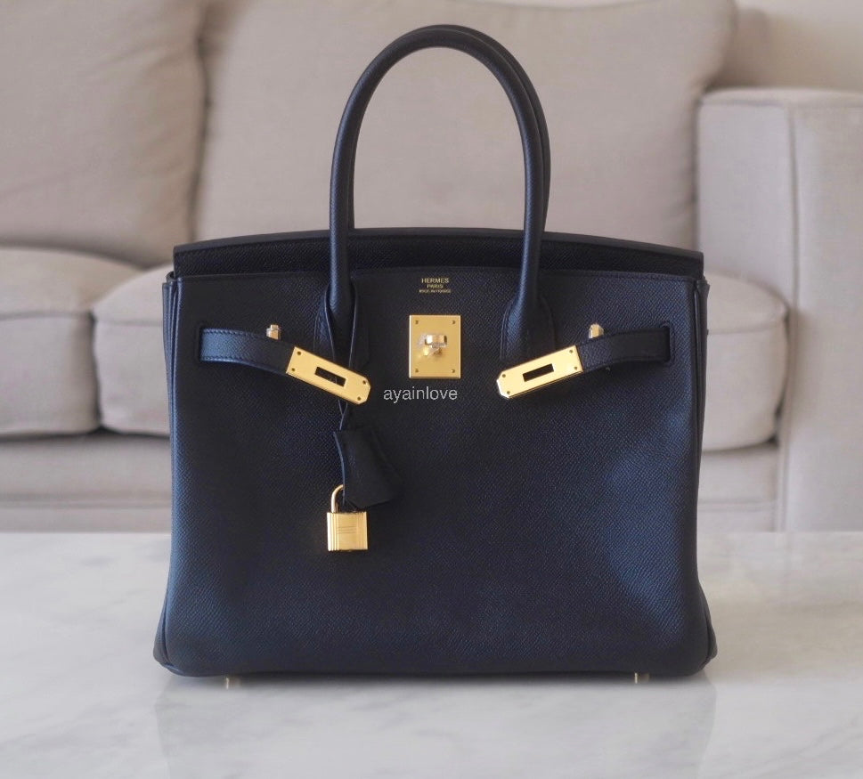 HERMES Birkin 30 Noir Black Epsom Gold Hardware Y Stamp