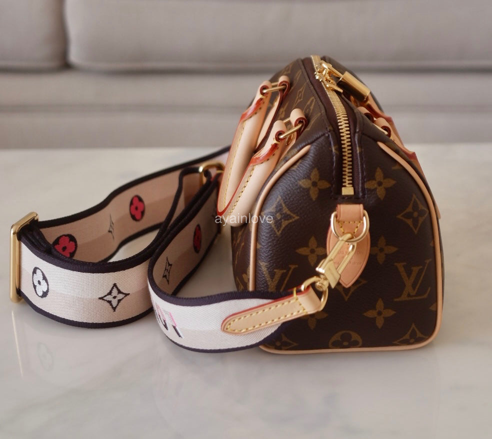 LOUIS VUITTON LV Monogram Speedy 20 Bandouliere Bag Black Strap