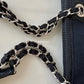 CHANEL Navy Blue Canvas Small Medium 34 cm Deauville *Microchipped* Tote Bag Silver Hardware