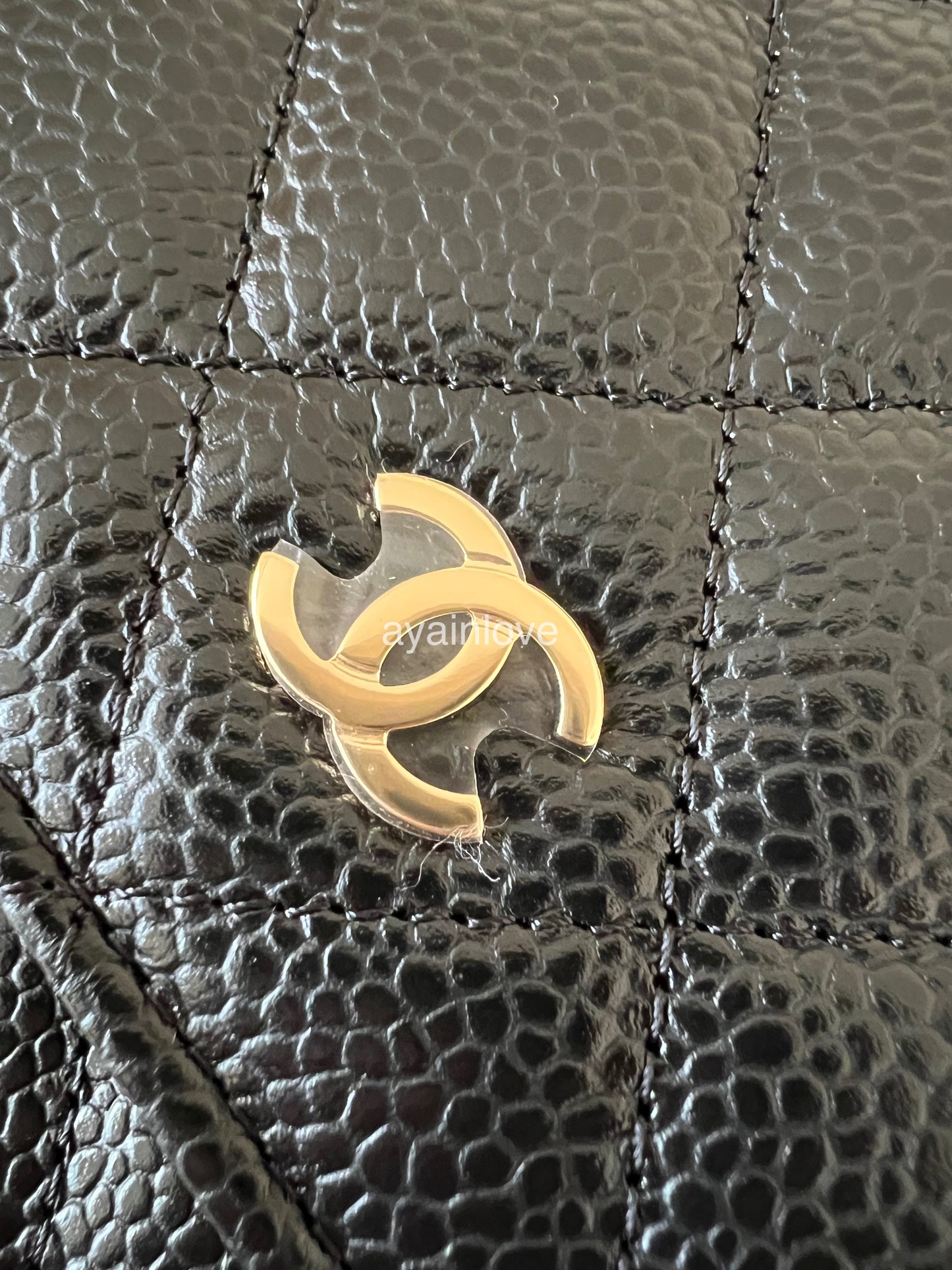 CHANEL Black Caviar Classic Microchipped Wallet On Chain Gold Hardware