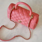 CHANEL 22A Pink Caviar Small 24cm Coco Handle Bag Light Gold Hardware