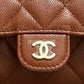 CHANEL 23A Caramel Brown Caviar Classic Small Snap Card Holder Light Gold Hardware is