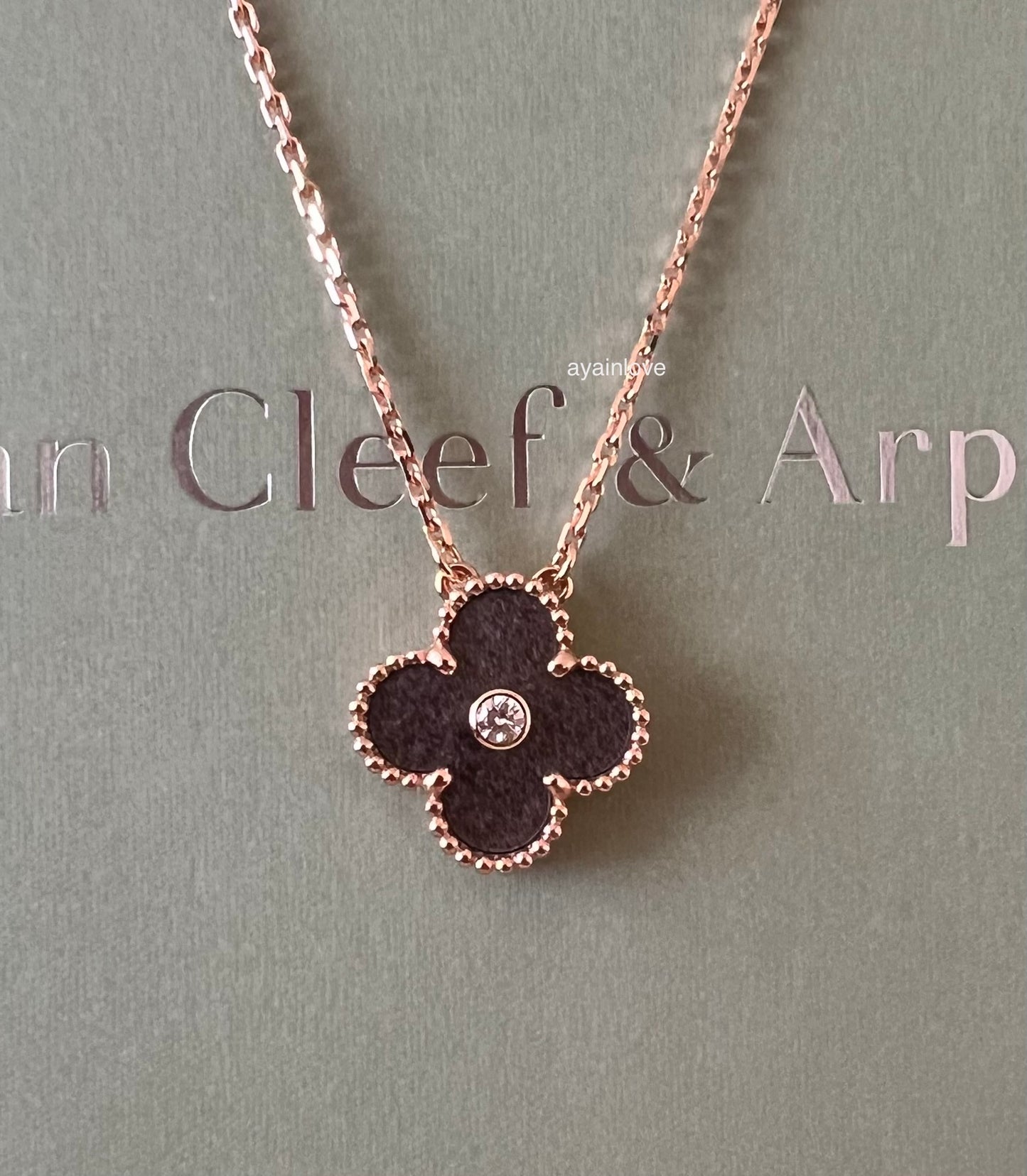 VAN CLEEF ARPELS VCA 18KT Rose Gold Limited 2023 Holiday Pendant Necklace Silver Obsidian Diamond Vintage Alhambra