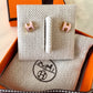 HERMES H Pop Mini Pink Rose Dragee Stud Earrings Gold Hardware