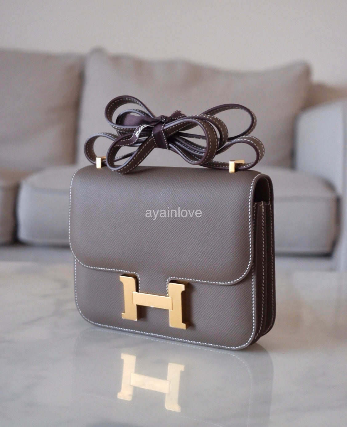 HERMES Constance Mini 18 Etoupe Epsom Gold Hardware B Stamp