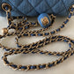 CHANEL 22C Blue Denim Pearl Crush Square Mini Flap Bag Gold Hardware