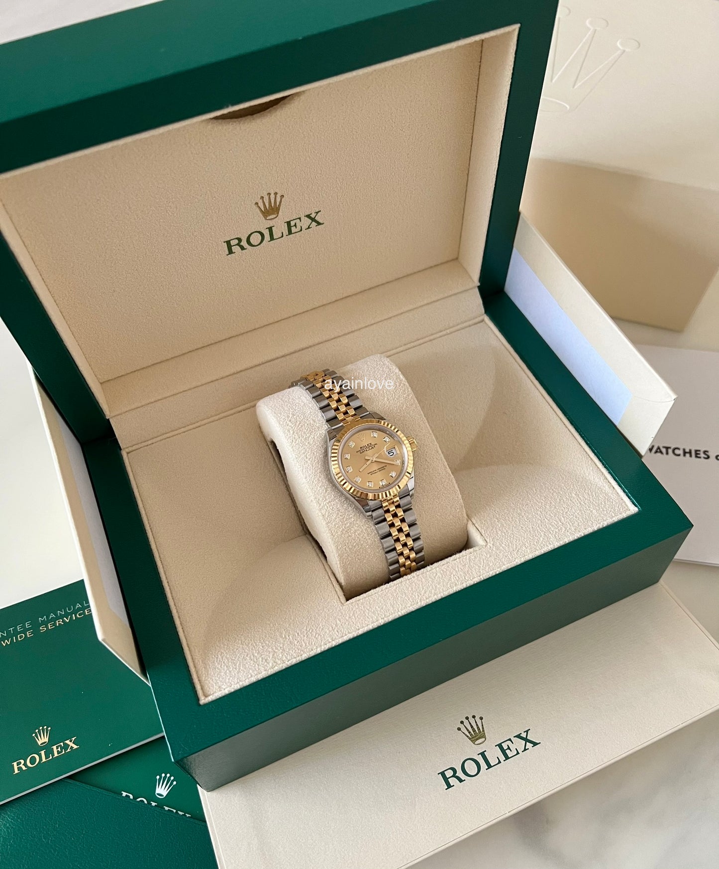 ROLEX Datejust 28 Champagne 10 Diamonds Dial Fluted Bezel Two-Tone Jubilee Bracelet 279173