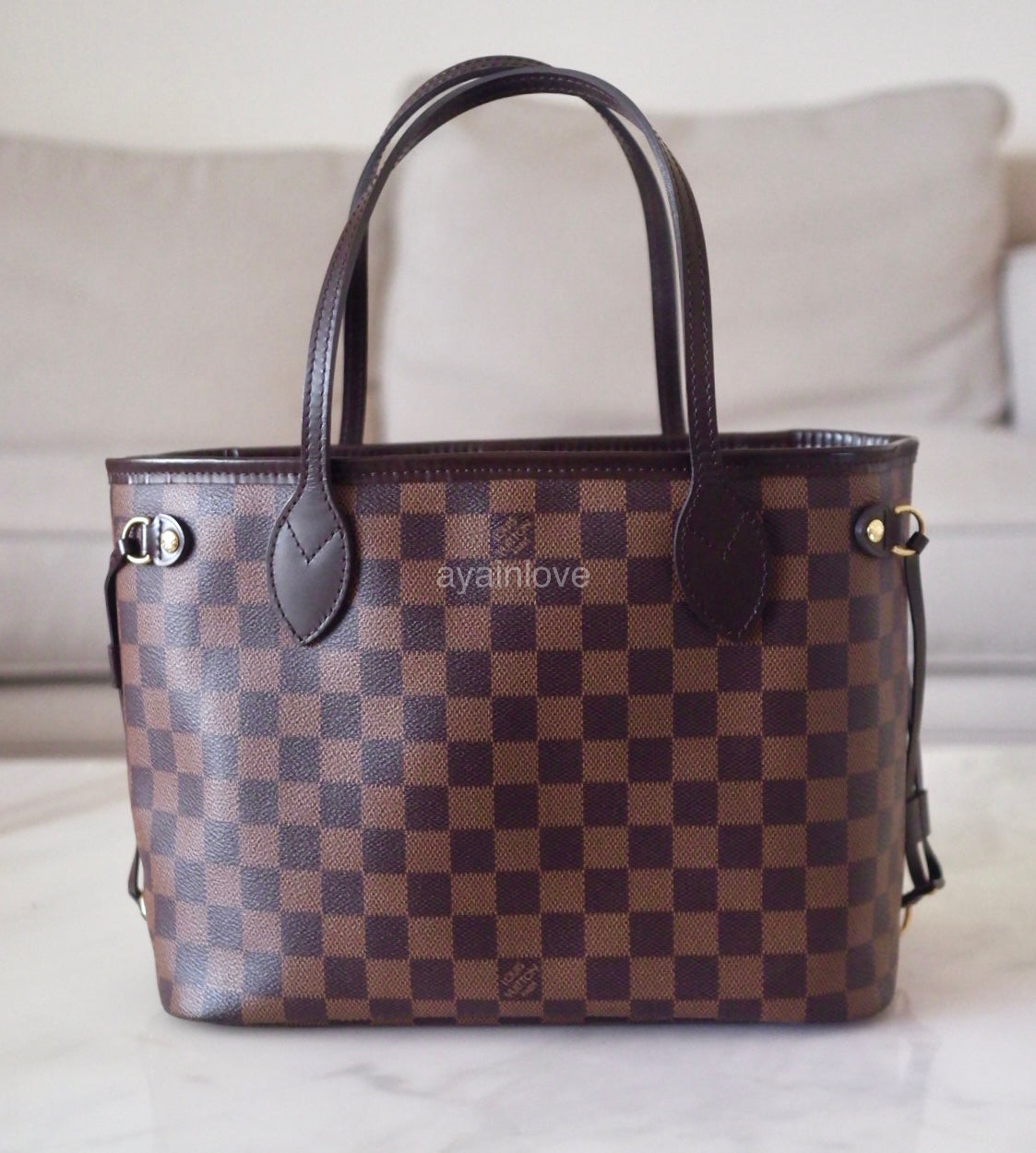 LOUIS VUITTON Neverfull PM Damier Ebene Gold Hardware