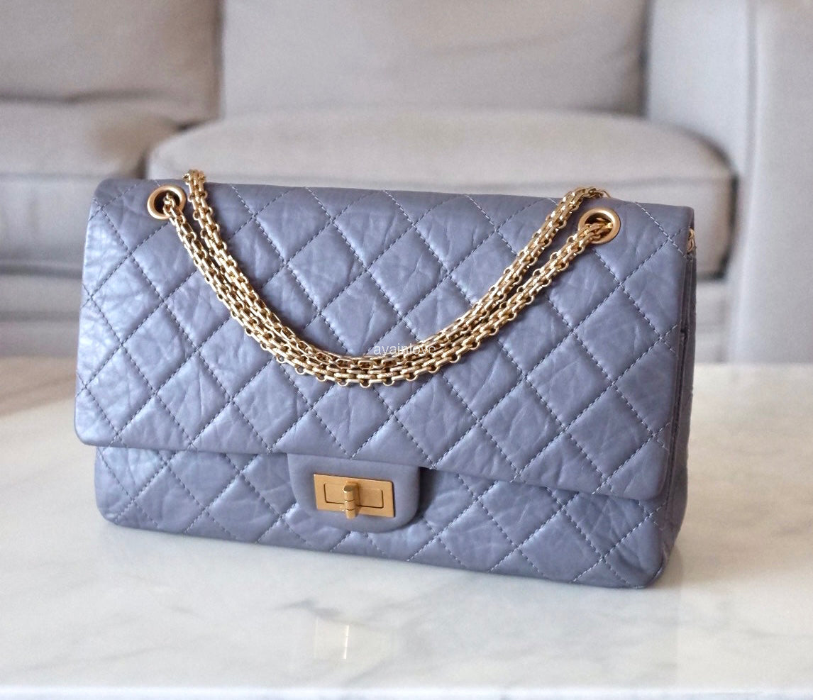 CHANEL Grey Calfskin 2.55 Reissue 227 Flap Bag Brushed Gold Hardware 14 Series