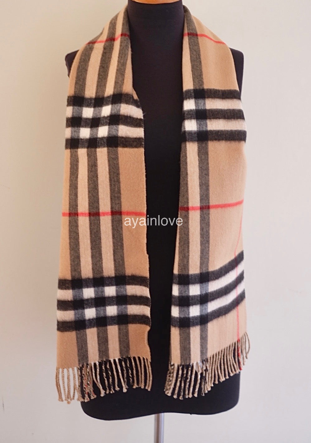 BURBERRY Reversible Wide Check Cashmere Archive Beige Glitter Gold Scarf