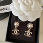 CHANEL 22K Flower Pearl CC Drop Stud Earrings Light Gold Hardware
