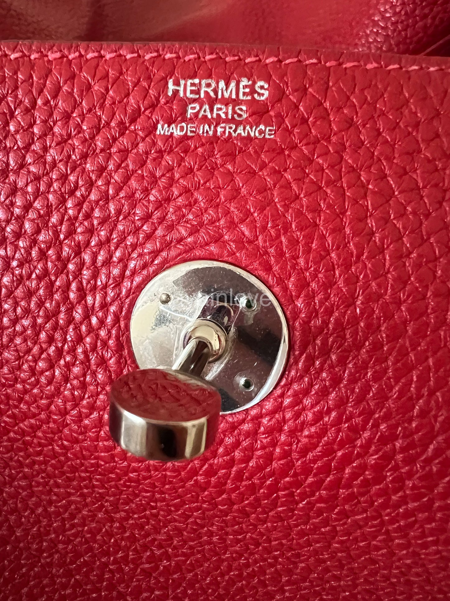 HERMES Lindy 34 Clemence Rouge Palladium Hardware Stamp Q Square