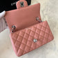 CHANEL 21B Dark Pink Lamb Skin Classic Quilted Rectangular Mini Flap Bag Silver Hardware