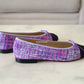 CHANEL CC Purple Multicolour Tweed Ballet Shoes Size 38 EU