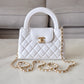 CHANEL White Shiny Calfskin Mini Kelly 19cm Shopping Bag Gold Hardware