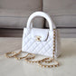 CHANEL White Shiny Calfskin Mini Kelly 19cm Shopping Bag Gold Hardware