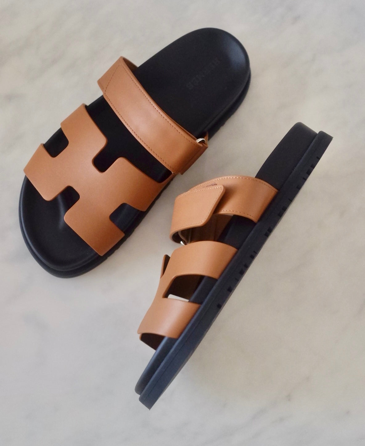 HERMES Tan Chypre Calfskin Sandals Size 36.5 EU