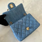 CHANEL 22C Blue Denim Pearl Crush Square Mini Flap Bag Gold Hardware