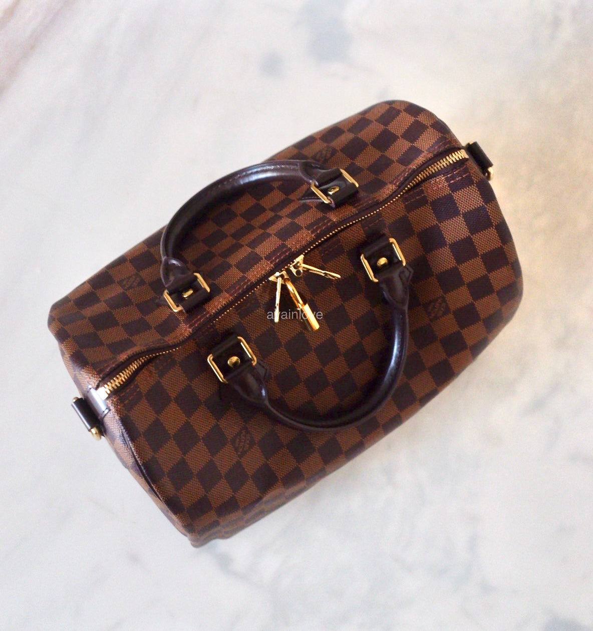 LOUIS VUITTON LV Speedy Bandoulier 30 Damier Ebene Bag Gold Hardware